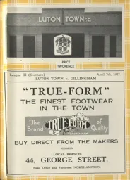 Programme: Luton Town FC vs Gillingham (7th Apr 1937)