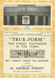 Programme: Luton Town FC vs Torquay United (1st May 1937)