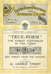 Programme: Luton Town FC vs Aston Villa (1st Sep 1937)