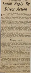 Match Report: Newcastle United vs Luton Town FC (15th Sep 1937)