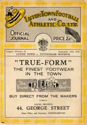 Programme: Luton Town FC vs Tottenham Hotspur (18th Sep 1937)
