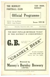 Programme: Burnley vs Luton Town FC (25th Sep 1937)