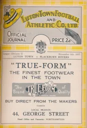 Programme: Luton Town FC vs Blackburn Rovers (6th Nov 1937)