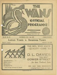 Programme: Swansea Town vs Luton Town FC (11th Dec 1937)