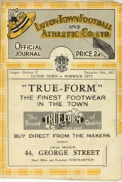 Programme: Luton Town FC vs Norwich City (18th Dec 1937)