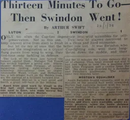 Match Report: Luton Town FC vs Swindon Town (22nd Jan 1938)