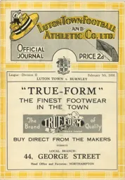 Programme: Luton Town FC vs Burnley (5th Feb 1938)