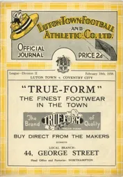 Programme: Luton Town FC vs Coventry City (19th Feb 1938)