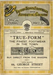 Programme: Luton Town FC vs Sheffield Wednesday (26th Mar 1938)