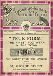 Programme: Luton Town FC vs Norwich City (3rd Sep 1938)