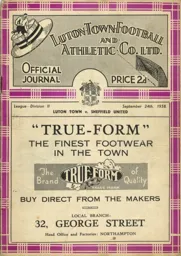 Programme: Luton Town FC vs Sheffield United (24th Sep 1938)