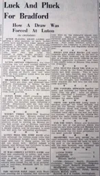 Match Report: Luton Town FC vs Bradford Park Avenue (15th Oct 1938)