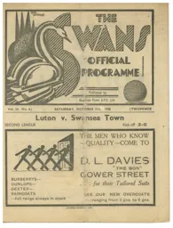 Programme: Swansea Town vs Luton Town FC (22nd Oct 1938)