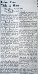 Match Report: Luton Town FC vs Blackburn Rovers (29th Oct 1938)