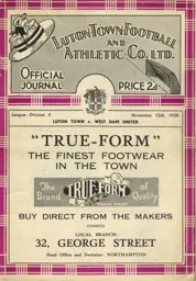 Programme: Luton Town FC vs West Ham United (12th Nov 1938)