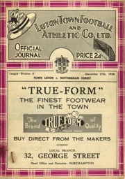 Programme: Luton Town FC vs Nottingham Forest (27th Dec 1938)