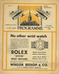 Programme: Norwich City vs Luton Town FC (31st Dec 1938)
