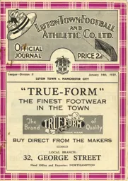 Programme: Luton Town FC vs Manchester City (14th Jan 1939)