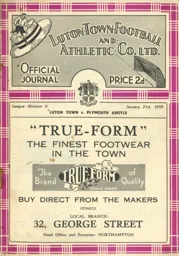 Programme: Luton Town FC vs Plymouth Argyle (21st Jan 1939)