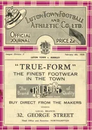 Programme: Luton Town FC vs Burnley (4th Feb 1939)