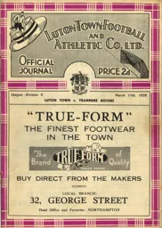 Programme: Luton Town FC vs Tranmere Rovers (11th Mar 1939)
