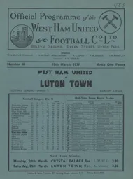 Programme: West Ham United vs Luton Town FC (18th Mar 1939)