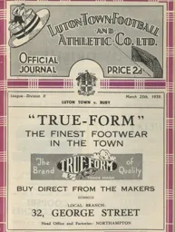 Programme: Luton Town FC vs Bury (25th Mar 1939)