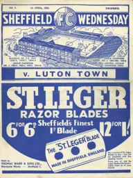 Programme: Sheffield Wednesday vs Luton Town FC (1st Apr 1939)