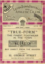 Programme: Luton Town FC vs Fulham (8th Apr 1939)