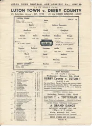 Programme: Luton Town FC vs Derby County (5th Jan 1946)