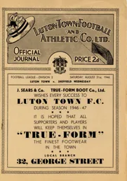 Programme: Luton Town FC vs Sheffield Wednesday (31st Aug 1946)