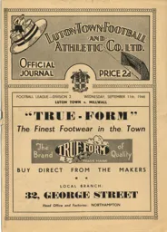 Programme: Luton Town FC vs Millwall (11th Sep 1946)