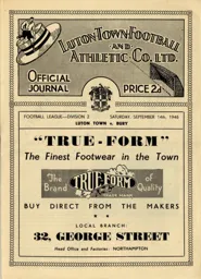 Programme: Luton Town FC vs Bury (14th Sep 1946)