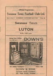 Programme: Swansea Town vs Luton Town FC (23rd Nov 1946)