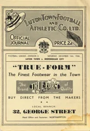 Programme: Luton Town FC vs Birmingham (14th Dec 1946)