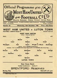 Programme: West Ham United vs Luton Town FC (25th Dec 1946)