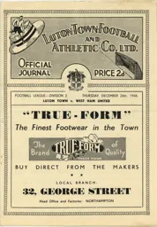 Programme: Luton Town FC vs West Ham United (26th Dec 1946)