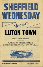 Programme: Sheffield Wednesday vs Luton Town FC (28th Dec 1946)