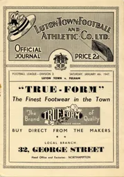 Programme: Luton Town FC vs Fulham (4th Jan 1947)