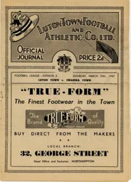 Programme: Luton Town FC vs Swansea Town (25th Jan 1947)
