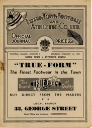 Programme: Luton Town FC vs Plymouth Argyle (1st Feb 1947)