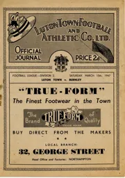 Programme: Luton Town FC vs Burnley (8th Feb 1947)