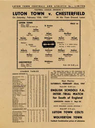 Programme: Luton Town FC vs Chesterfield (15th Feb 1947)