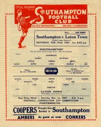 Programme: Southampton vs Luton Town FC (22nd Feb 1947)