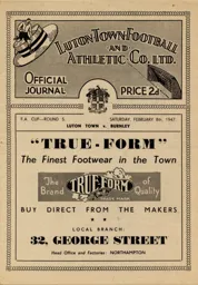 Programme: Luton Town FC vs Burnley (15th Mar 1947)