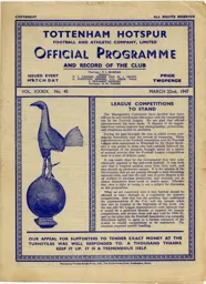 Programme: Tottenham Hotspur vs Luton Town FC (22nd Mar 1947)