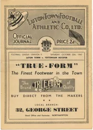 Programme: Luton Town FC vs Tottenham Hotspur (25th Oct 1947)