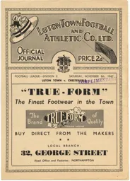 Programme: Luton Town FC vs Chesterfield (8th Nov 1947)