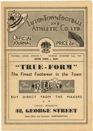 Programme: Luton Town FC vs Bury (22nd Nov 1947)
