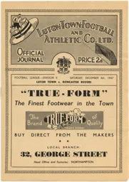 Programme: Luton Town FC vs Doncaster Rovers (6th Dec 1947)
